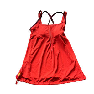 NWT Lole Red/Orange Tank Top with Plunging Neckline and Ruching